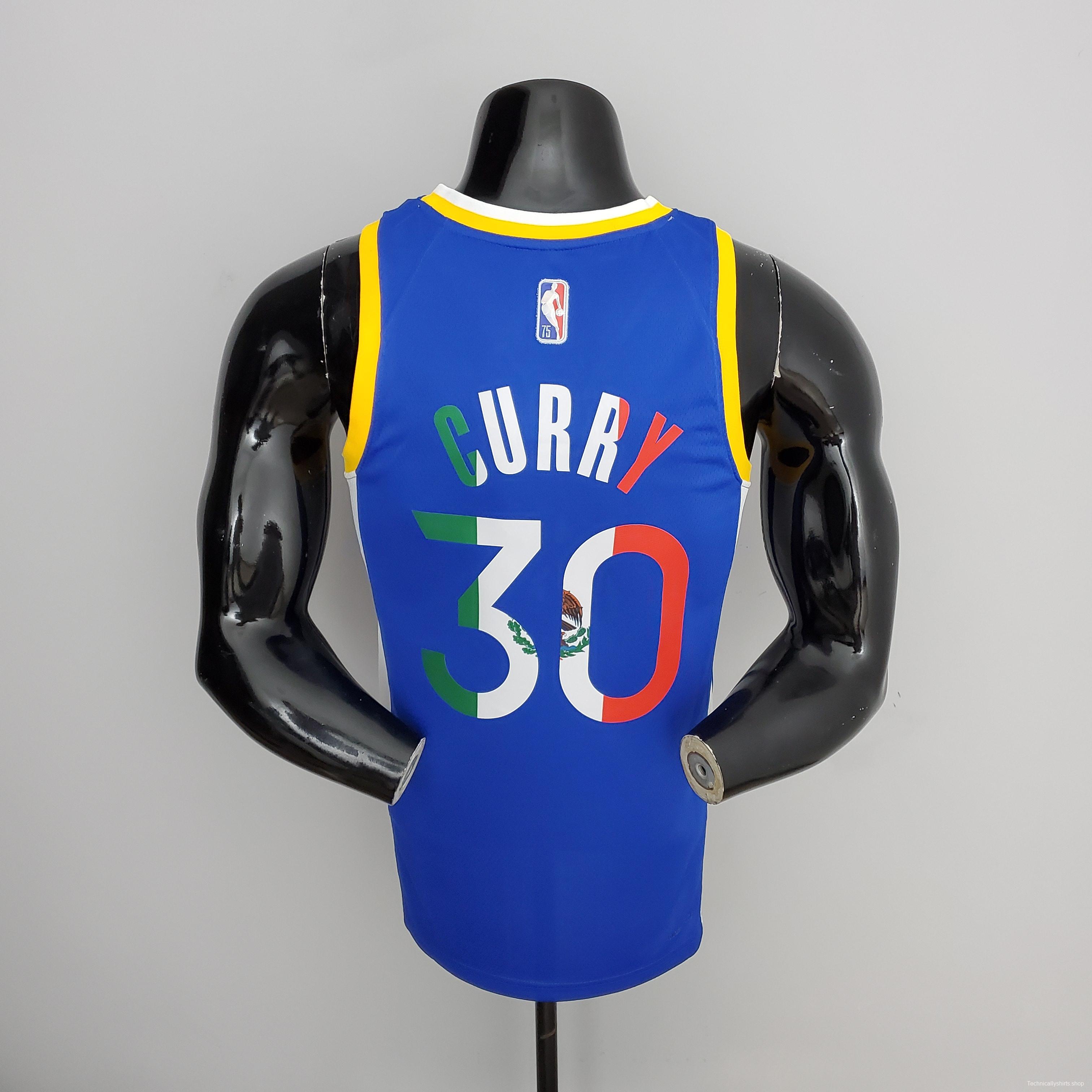 75th Anniversary Golden State Warriors Curry #30 Mexico Edition Blue NBA Jersey