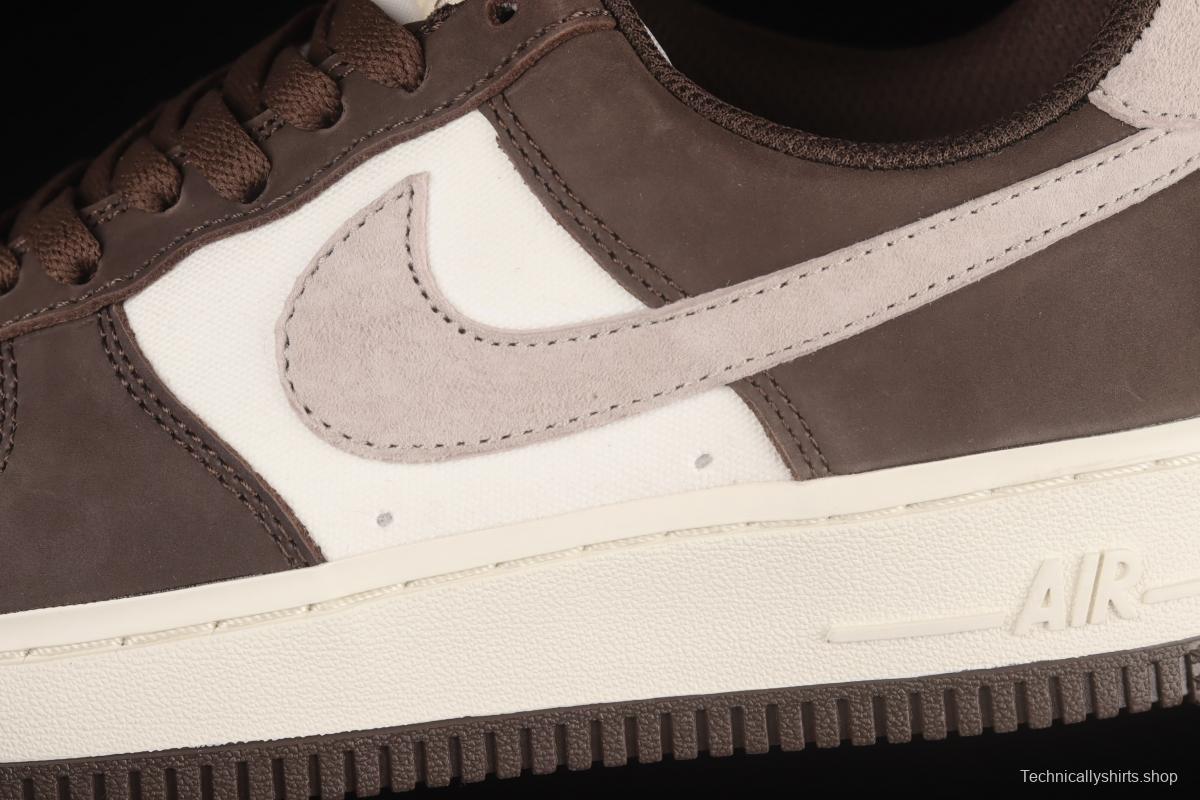 NIKE Air Force 1o07 Low white mocha sail leather spliced low-top casual board shoes NT9988-818