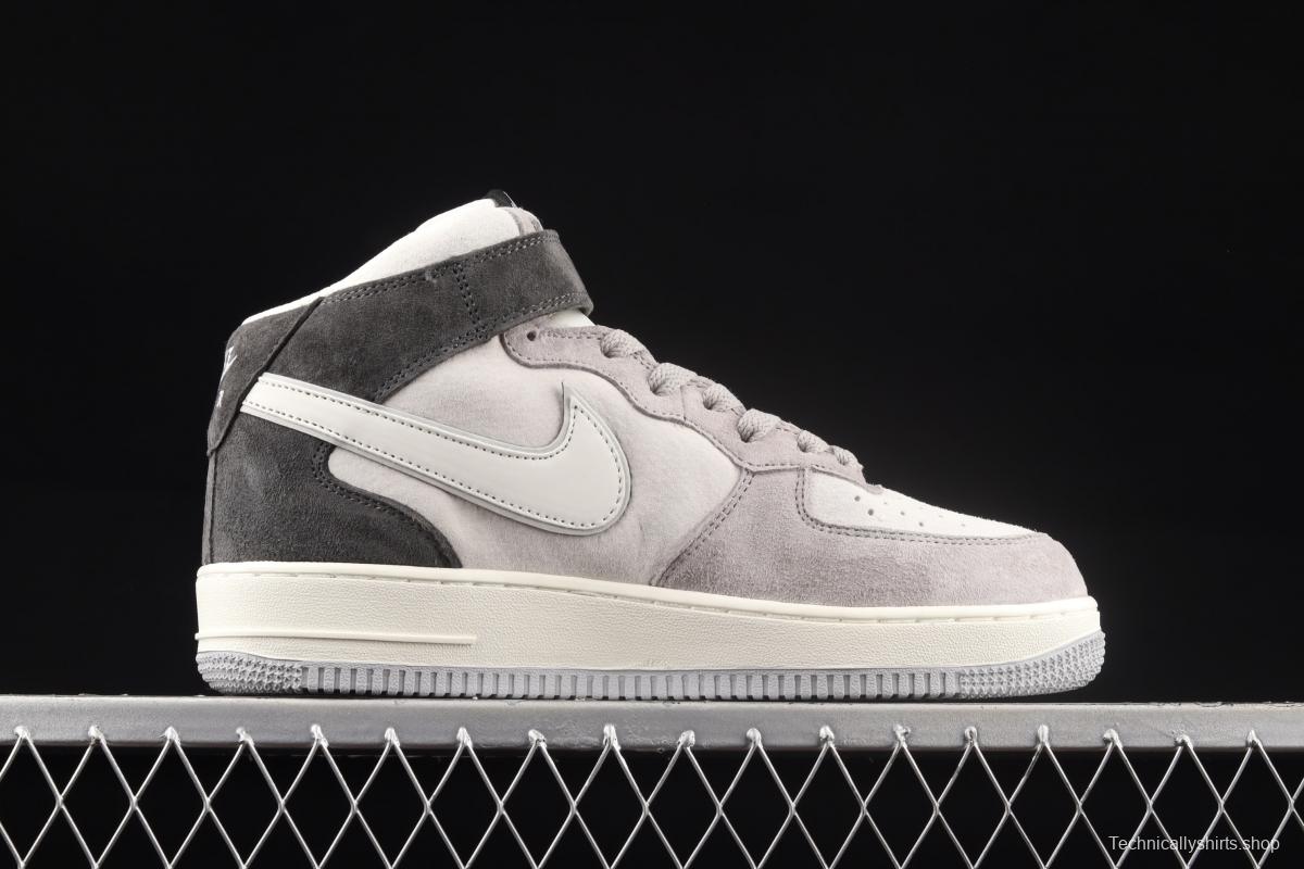 NIKE Air Force 11607 Mid rice gray-black color matching medium-top casual board shoes DG9158-616,