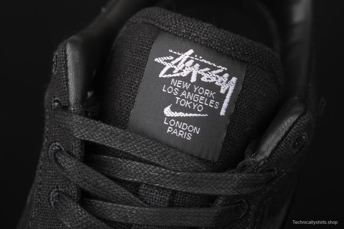 Stussy x NIKE Air Force 1 Low Black Cool Air Force low side black linen electric embroidered hook low upper board shoes CZ9084-001