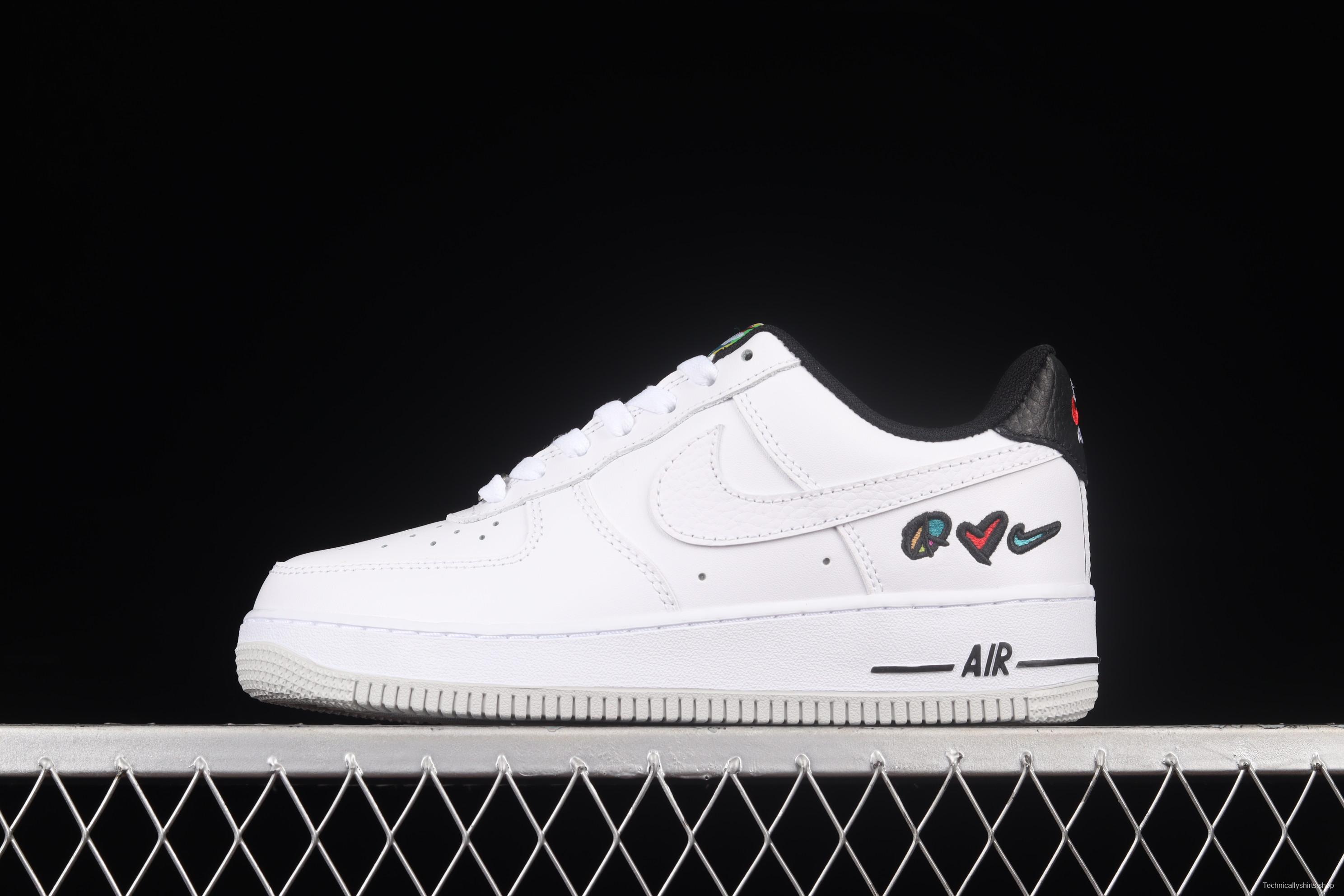 NIKE Air Force 11607 Low Peace Love Swoosh white and black graphic printed low-top casual board shoes DM8148-100