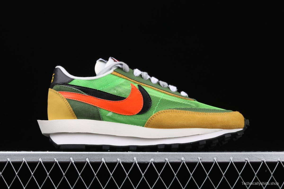 Sacai x NIKE LVD Waffle Daybreak co-signed catwalk style net gauze leather splicing double hook Swoosh running shoes BV0073-300