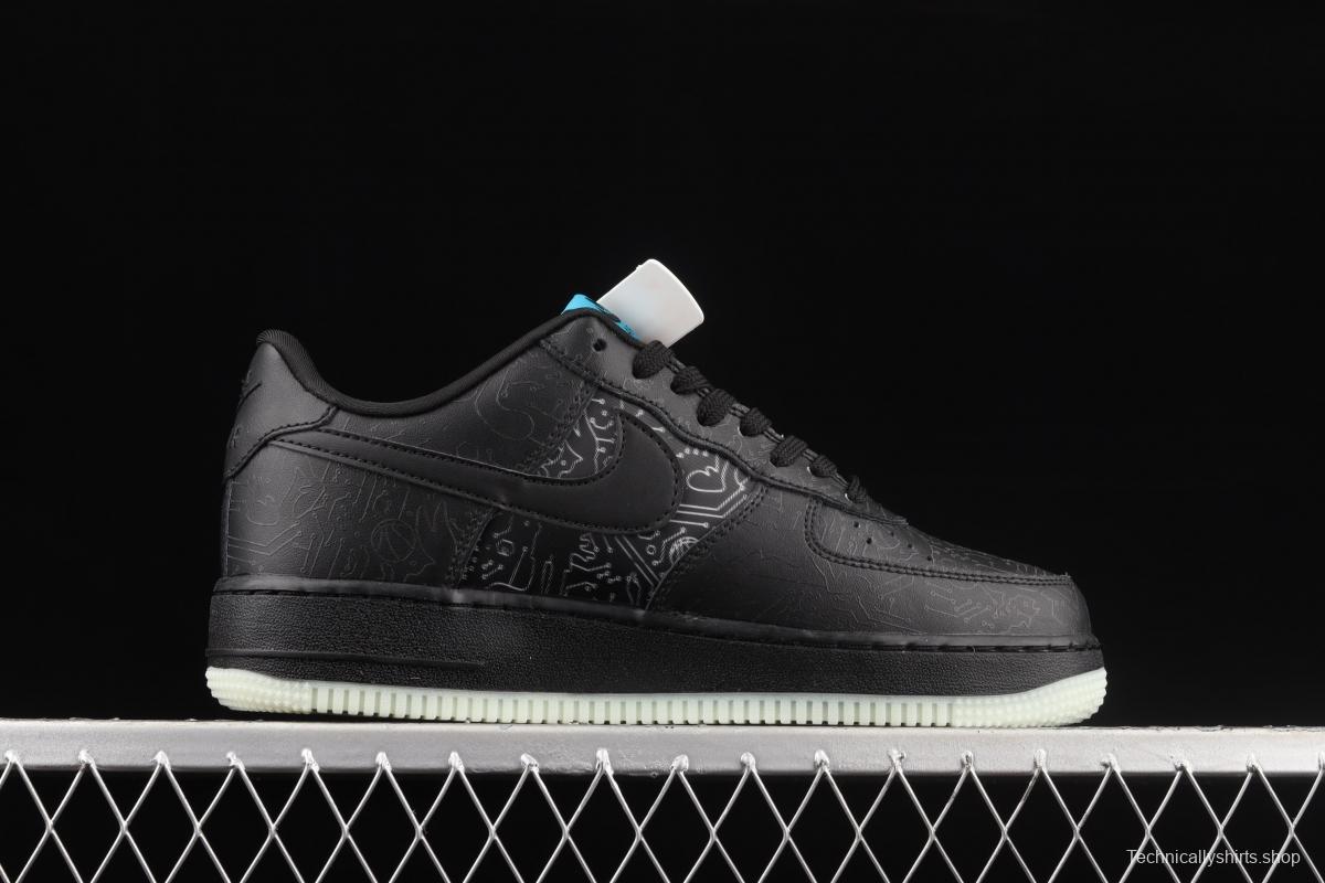 NIKE Air Force 1' 07 Low black and blue luminous low-top casual board shoes DH5354-001