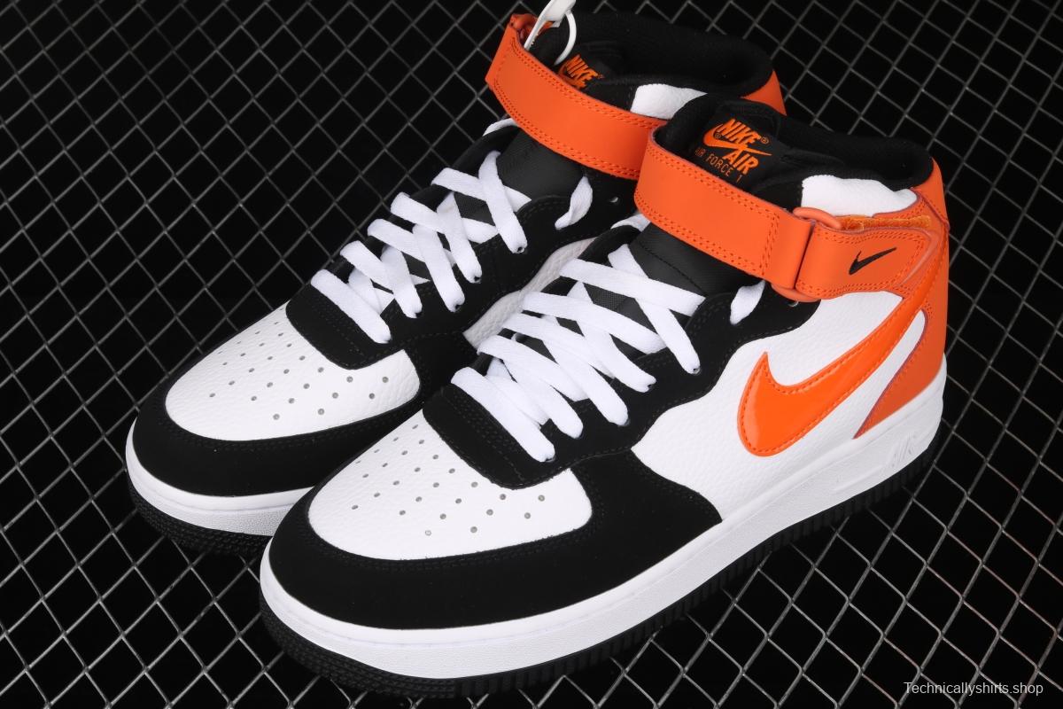 NIKE Air Force 1o07 Mid black orange color matching medium top casual board shoes 554724-058