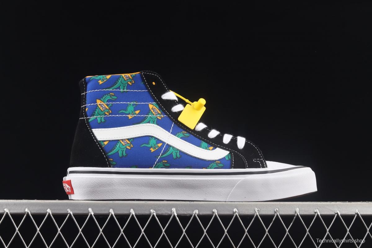 Vans Sk8-Hi Klein blue interesting little dinosaur half-moon Baotou high-top casual board shoes VN0A3MVIA5F