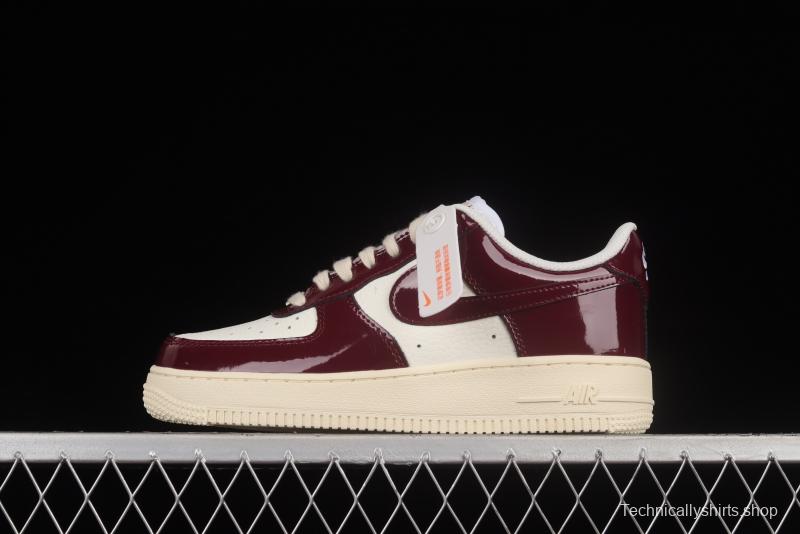 NIKE Air Force 1'07 Low white wine red patent leather low-top casual sneakers DQ8583-100