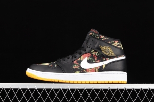 Air Jordan 1 Mid SE flower black Zhongbang basketball shoes 555112-003