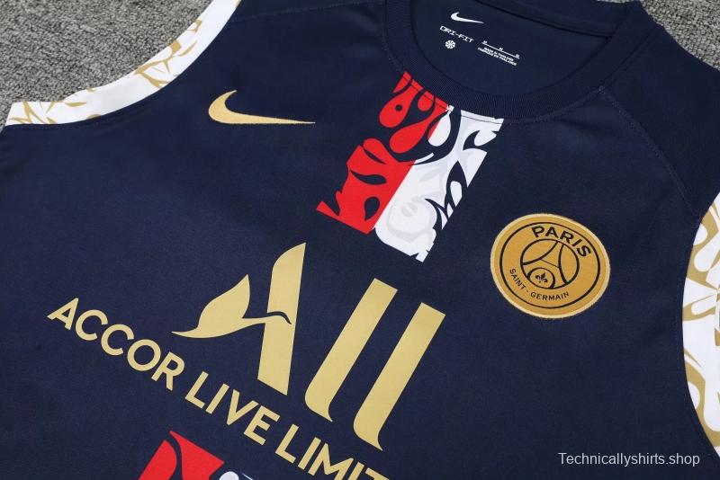 22/23PSG Royal Blue Golden Shield Pre-match Training Jersey Vest