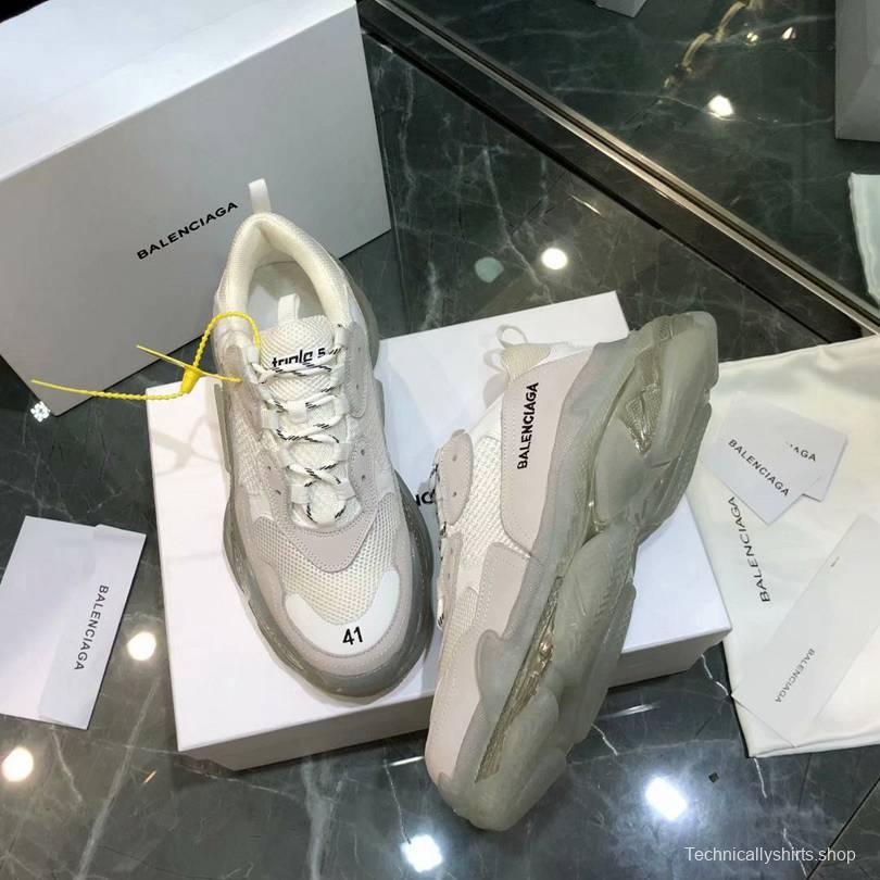 Men/Women Balenciaga Triple S White Clear Sole Khaki Sneaker Item 638038