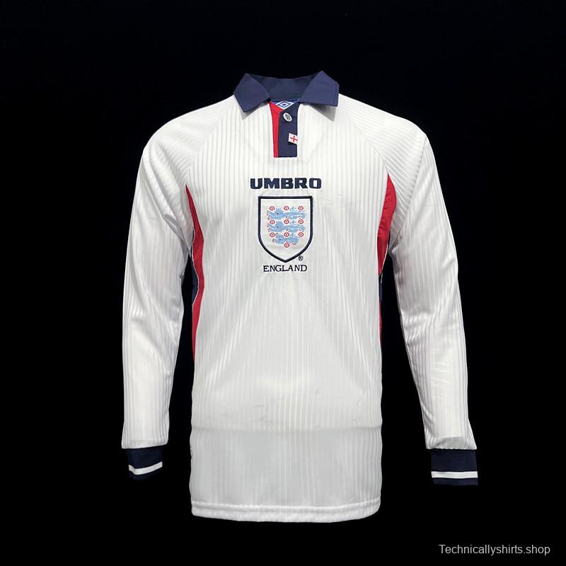 Long Sleeve Retro 1998 England Home Soccer Jersey