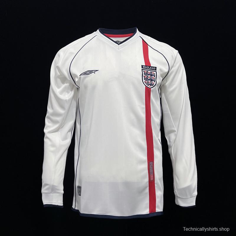 Long Sleeve Retro 2002 England Home Soccer Jersey