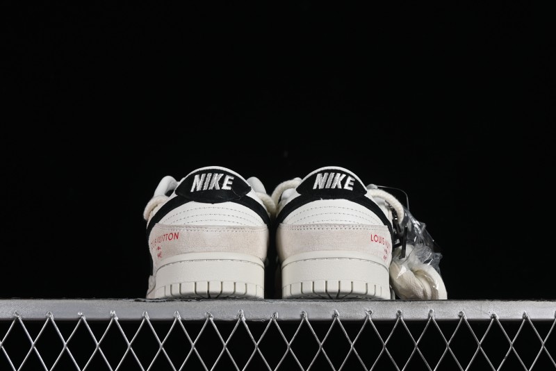 Nike SB Dunk Low LV Collaboration Anniversary Customized Sneakers in Off-White Black Swoosh Triple Floral - SJ2068-235