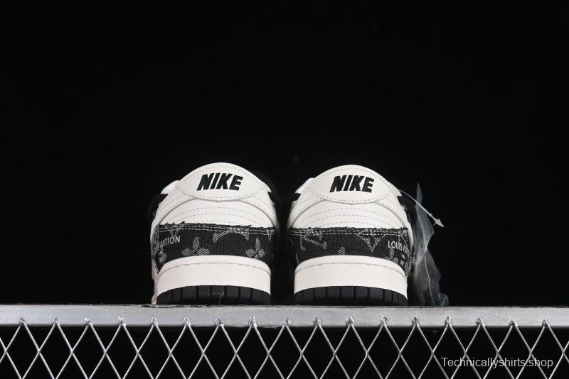 Nike SB Dunk Low LV Collaboration - Black Denim Print Anniversary High-End Custom Low-Top Casual Skate Shoes - SJ2068-238