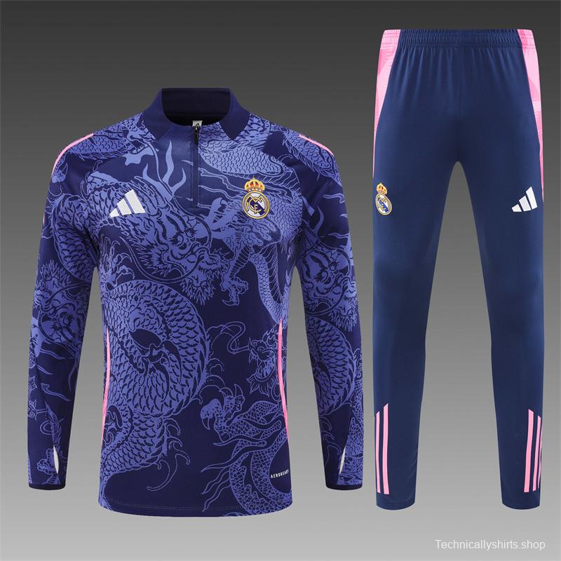 24/25 Real Madrid Navy Dragon Half Zipper Jacket+Long Pants