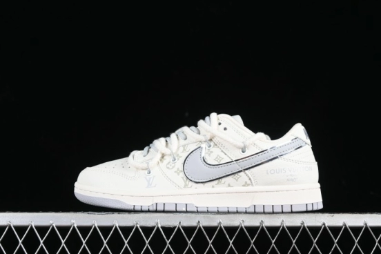 Nike SB Dunk Low LV Collaboration Strap White Grey Check Anniversary High-End Custom Low-Top Casual Skate Shoes - SJ2068-245