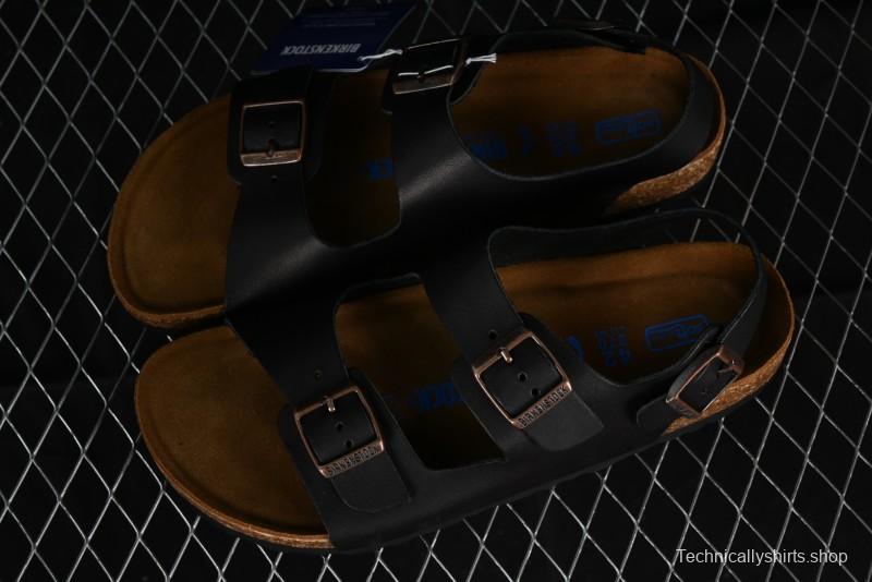 Birkenstock Birkenstock Sandals Series Black Leather with Soft Cushioning Cork Midsole - T.D4