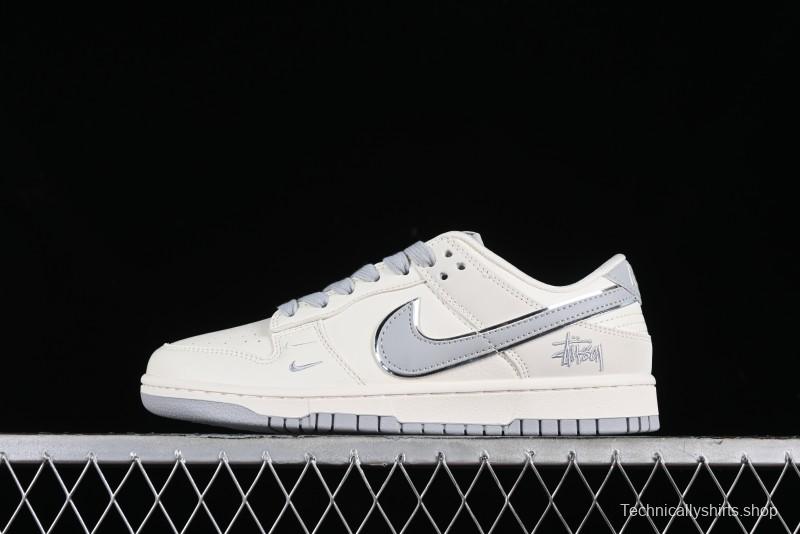 Stussy x Nike SB Dunk Low Retro Premium Sneakers in Off-White Light Grey Swoosh - DQ1098-377