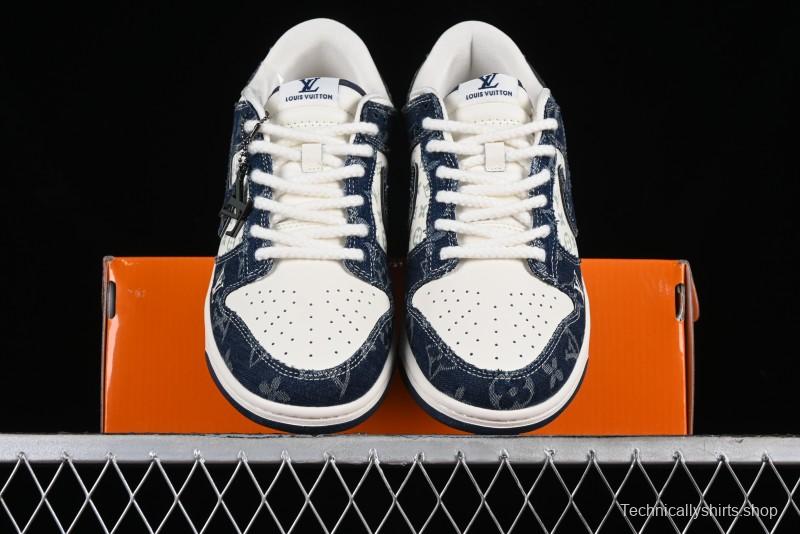 Nike SB Dunk Low LV Collaboration - Blue Denim Print Anniversary High-End Custom Low-Top Casual Skate Shoes - SJ2068-257