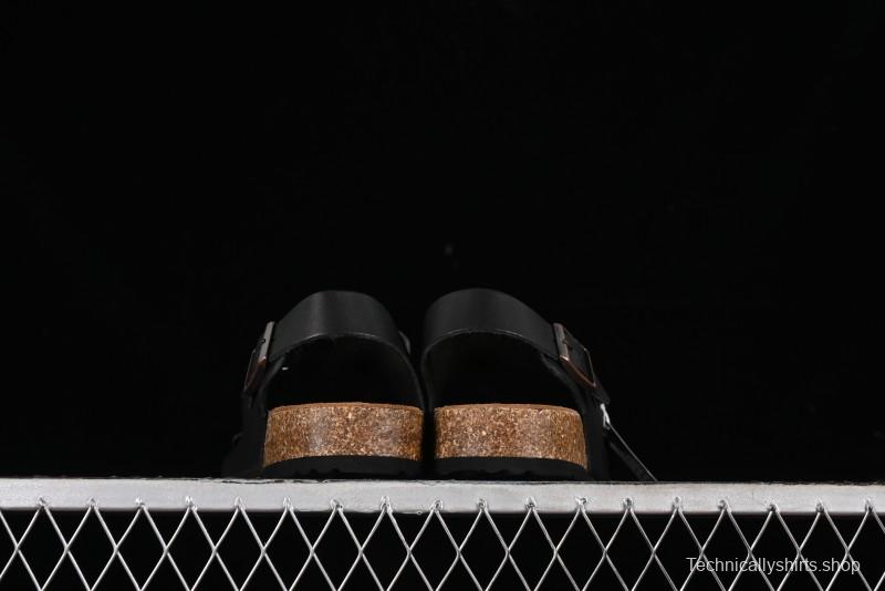 Birkenstock Birkenstock Sandals Series Black Leather with Soft Cushioning Cork Midsole - T.D4