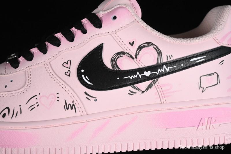 Nike Air Force 1 '07 Low Casual Sneakers with Anime-inspired Peach Pink Spray Design - CW2288-111