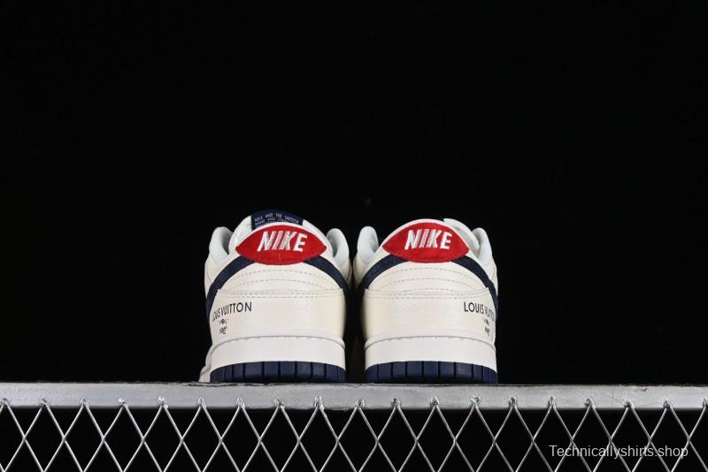 Nike SB Dunk Low LV Collaboration - Suede Navy Blue Anniversary High-End Custom Low-Top Casual Skate Shoes - FC1688-134