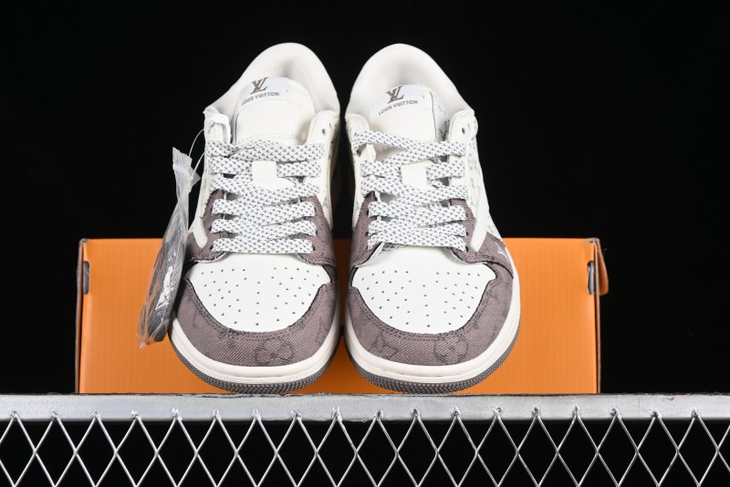 Nike Travis Scott x Fragment Design x Air Jordan 1 Low OG SP AJ1 LV Collaboration Light Grey Denim Low-Top Casual Sneakers - SJ2068-105