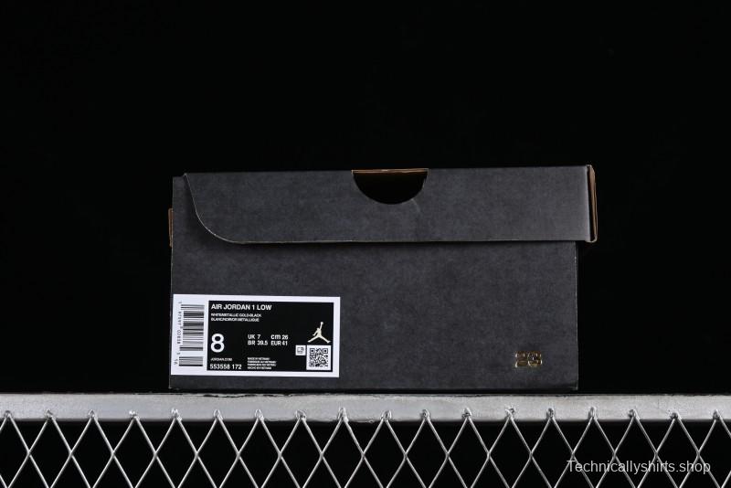 Nike Air Jordan 1 Low AJ1 Basketball Shoes with Black White Gold Swoosh - 553558-172