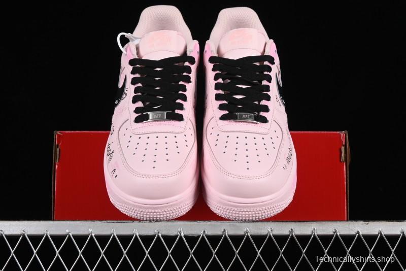 Nike Air Force 1 '07 Low Casual Sneakers with Anime-inspired Peach Pink Spray Design - CW2288-111