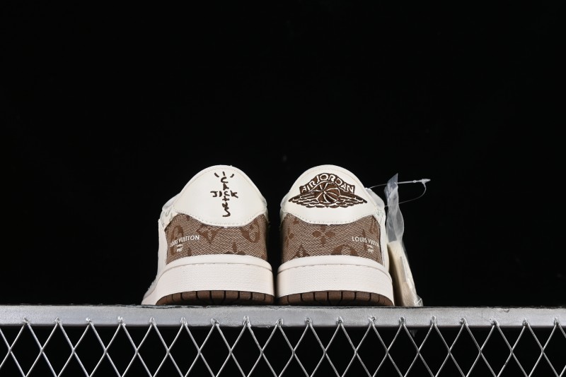 Nike Travis Scott x Fragment Design x Jordan Air Jordan 1 Low OG SP AJ1 LV Light Brown Print Casual Sneakers - SJ2068-102