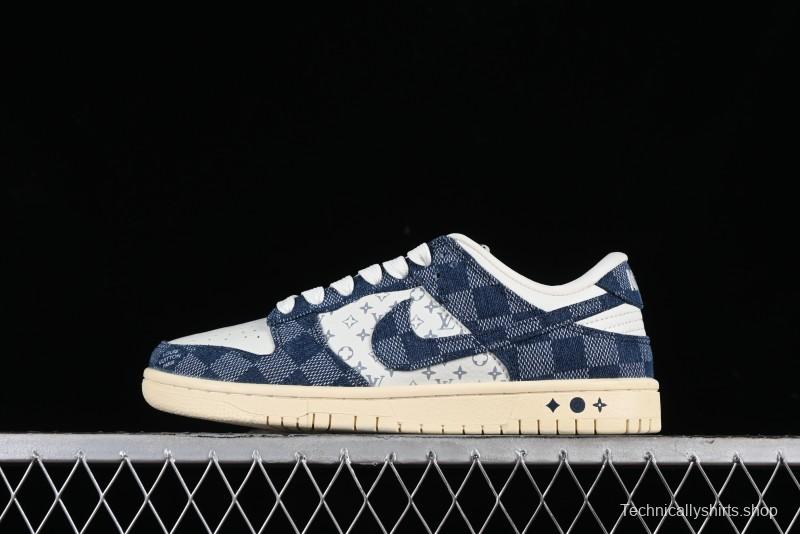 Nike SB Dunk Low LV Collaboration - Denim Checker Anniversary High-End Custom Low-Top Casual Skate Shoes - JH8310-949
