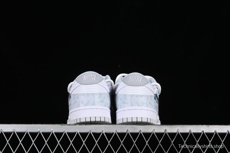 Nike Dunk Low Retro SB Casual Skate Shoes in Light Grey Blue with Silver Swoosh and Deconstructed Straps - HF0730-160