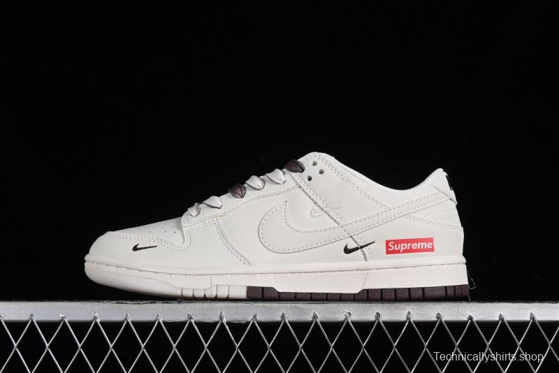 Nike SB Dunk Low Supreme Collaboration - White Brown Two-Tone Anniversary High-End Custom Low-Top Casual Sneakers - BB8657-106
