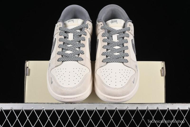 Nike SB Dunk Low x Supreme x Stussy Anniversary Customized Sneakers in Off-White Grey Check - SJ2068-272