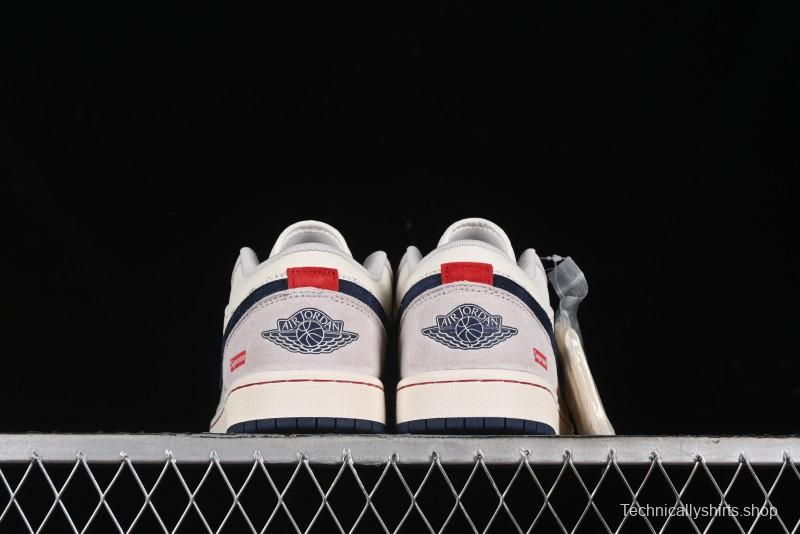 Nike Air Jordan 1 Low Supreme Collaboration - Pig Grey Print Custom Retro Basketball Shoes - LJ6688-009