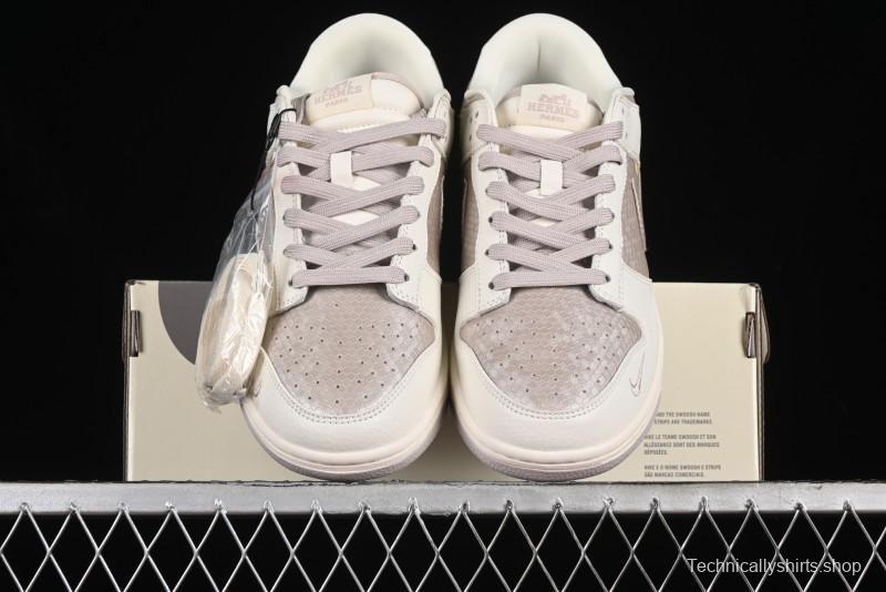 Nike SB Dunk Low Hermes Collaboration - Snake Print Brown Swoosh Low Top Casual Skate Shoes - XD6188-040