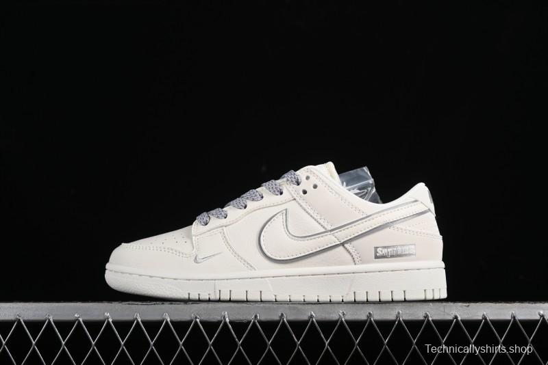 Nike SB Dunk Low Supreme Collaboration - Off White Gray Swoosh Anniversary Custom Low-Top Casual Skate Shoes - DQ1098-392