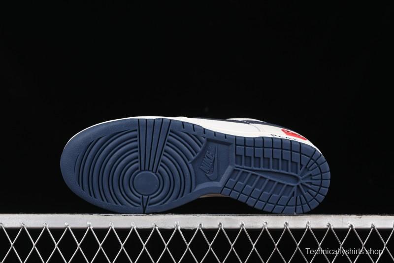 Nike SB Dunk Low Supreme Collaboration - Double Swoosh Beige Navy Anniversary Custom Low-Top Casual Skate Shoes - XX2025-668