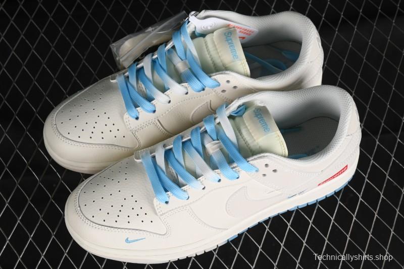 Nike SB Dunk Low Supreme Collaboration - Light Blue Double Swoosh Anniversary Customized Low-Top Casual Sneakers - BB8675-108