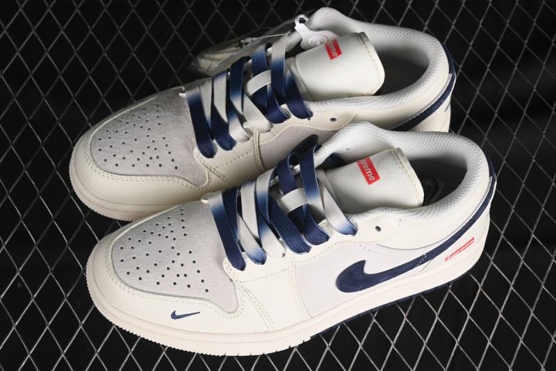 Nike Air Jordan 1 Low Supreme Collaboration - Deep Blue Two-Tone Sole Retro Basketball Shoes - SJ9950-020