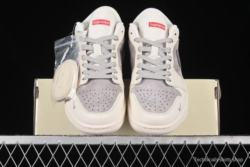 Nike Air Jordan 1 Low Supreme Collaboration - Dual-Tone Beige/Grey Retro Basketball Shoes - SJ9950-030