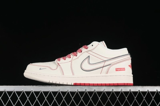 Nike Air Jordan 1 Low AJ1 Supreme Collaboration - Red Rabbit Retro Basketball Shoes - SJ9950-025