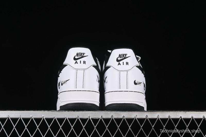 Nike Air Force 1 '07 Low Casual Sneakers with Black and White Hand-Drawn Anime Design - CT2585-100