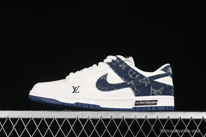 Nike SB Dunk Low LV Collaboration - Dark Blue Denim White Blue Swoosh Anniversary High-End Custom Low-Top Casual Sneakers - DJ2024-008