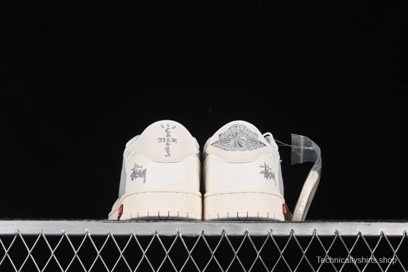 Nike Travis Scott x Fragment Design x Air Jordan 1 Low OG SP AJ1 Retro Sneakers with Reverse Swoosh - SJ2068-115