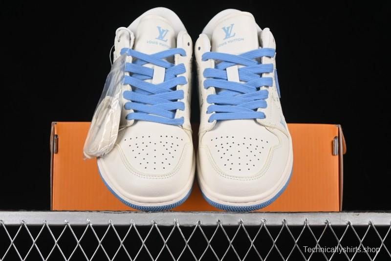 Nike Air Jordan 1 Low LV Collaboration - Light Blue Print Retro Basketball Shoes - WG8850-008