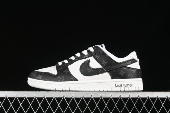 Nike SB Dunk Low LV Collaboration - Embossed White Black Print Anniversary High-End Custom Low-Top Casual Sneakers - DQ1098-361