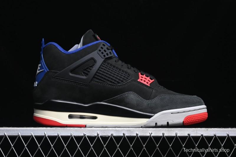 Nike Air Jordan 4 Retro Basketball Shoes with Black-Grey-Blue Color Blocking - FV5029-003