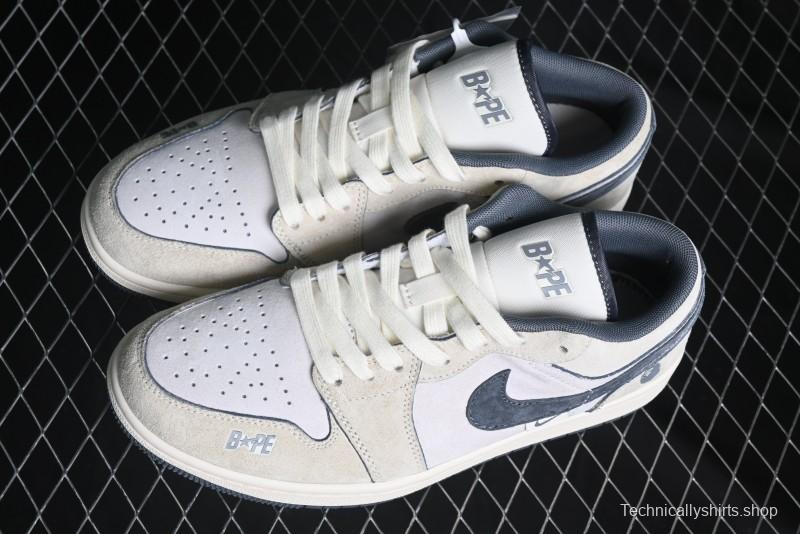 Nike Air Jordan 1 Low AJ1 Bape Collaboration - Custom High-End Retro Basketball Shoes with Light Grey Check - DM9188-008
