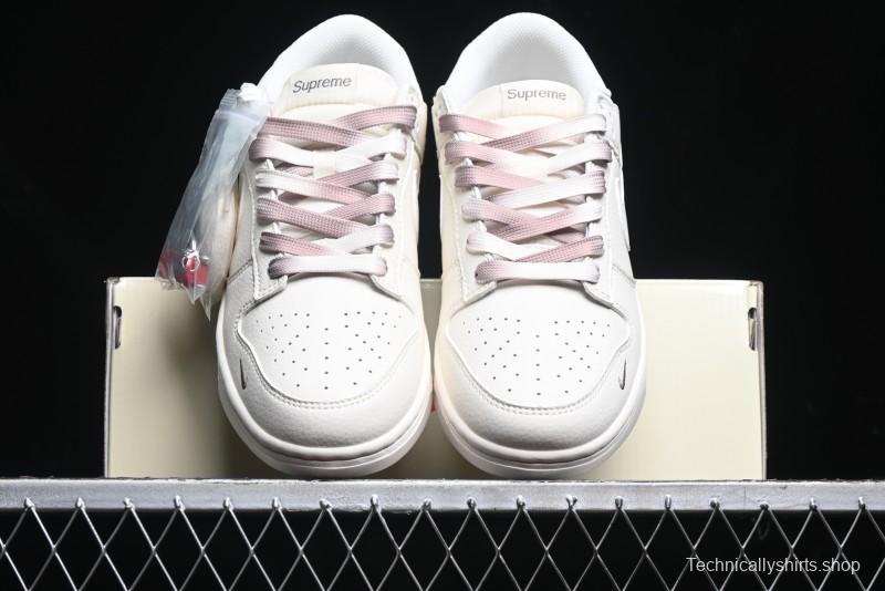 Nike SB Dunk Low Supreme Collaboration - White Brown Split Swoosh Anniversary High-End Custom Low-Top Casual Skate Shoes - BB8675-113