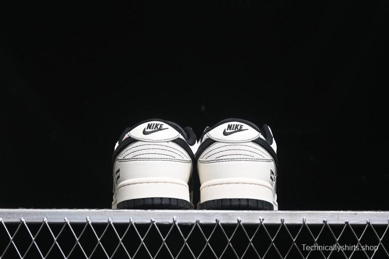 Nike SB Dunk Low Supreme Collaboration - Black Stitch Mini Swoosh Custom Low-Top Casual Skate Shoes - XX3186-302